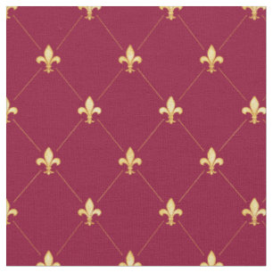 Tela Gold Fleur-de-Lis (pequeña escala) Wine Red