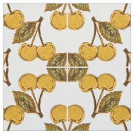 Tela Golden Metallic Cherries Geometric Pattern