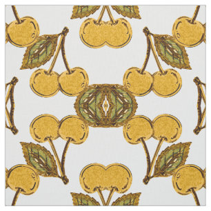 Tela Golden Metallic Cherries Geometric Pattern