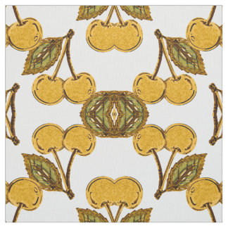 Tela Golden Metallic Cherries Geometric Pattern
