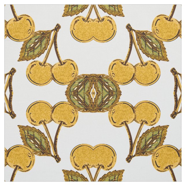 Tela Golden Metallic Cherries Geometric Pattern (Retal)