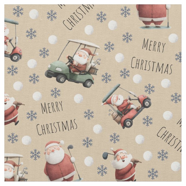 Tela Golfing Santa en Light Tan (De cerca)