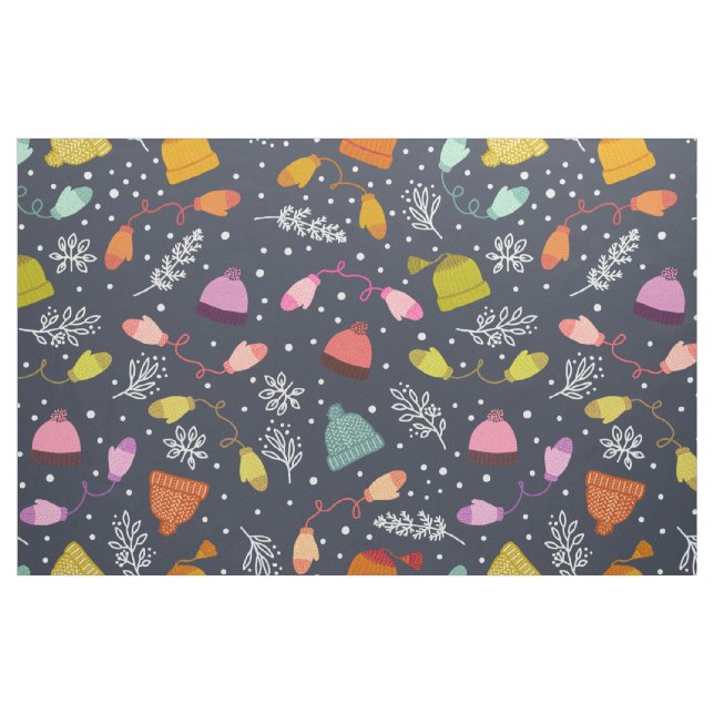 Tela Gorras de punto y Mittens Dark Blue Winter Pattern ("Cuarto gordo" (fat quarter))