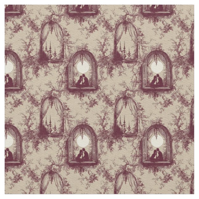 Tela Gothic Love Valentine Burgundy Toile De Jouy  (De cerca)
