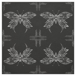 Tela Gótico de mariposa tribal plateado tejido de bloqu