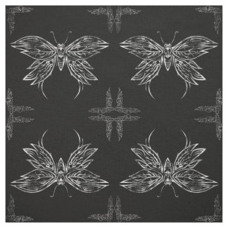 Tela Gótico de mariposa tribal plateado tejido de bloqu