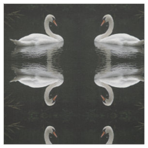 Tela Graceful White Swan Pattered Animal Fabric