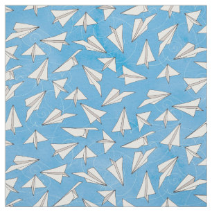 Tela Gracioso avión de papel en patrón azul