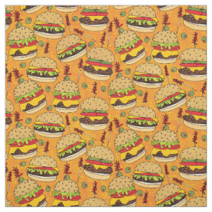 Tela Gracioso hamburguesa de queso en patrón de comida