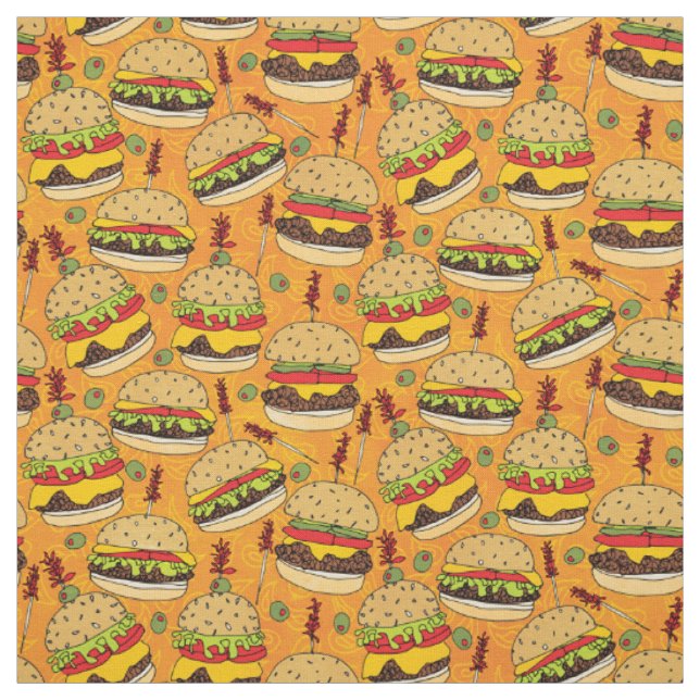 Tela Gracioso hamburguesa de queso en patrón de comida  (Retal)