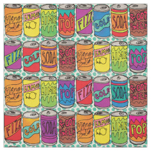 Tela Gracioso patrón de comida de los Cans de Soda Gua
