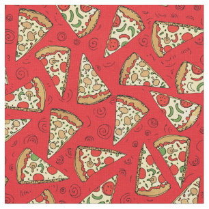 Tela Gracioso patrón rojo de pizzas de queso