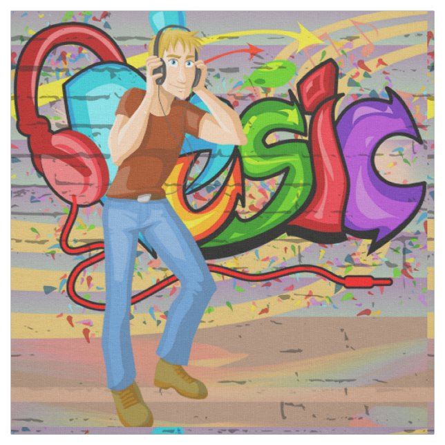 Tela Graffiti musical de bailarín de pared de tejido (Retal)
