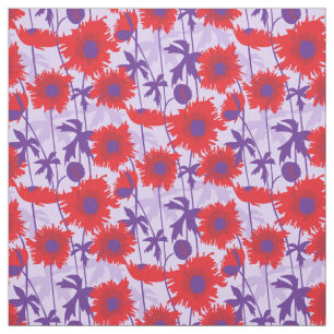 Tela gráfica floral púrpura roja de las amapolas