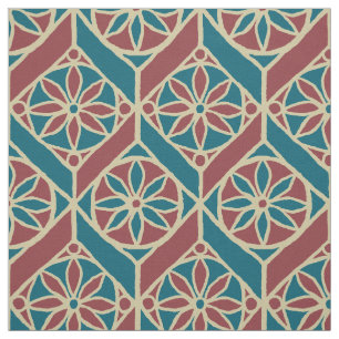 Tela Granate, Patrón Étnico Turquesa, Flores, Chevron