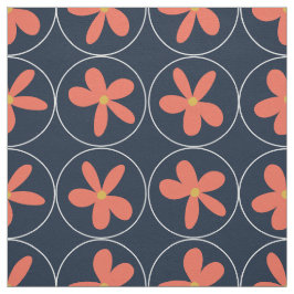 Tela Grande Baldosa Floral Coral de la Marina en Twill