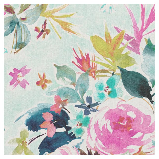 Tela GRANDES SUEÑOS Mint Pink Floral (De cerca)