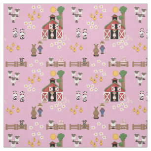 Tela Granja animal rosa nursery
