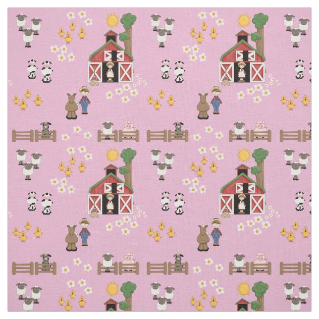 Tela Granja animal rosa nursery (Retal)