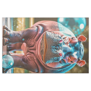 Tela Grasa Quarter Whimsical Hippos Bubbles Rosa BLue