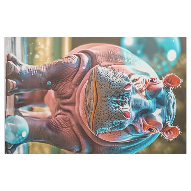 Tela Grasa Quarter Whimsical Hippos Bubbles Rosa BLue ("Cuarto gordo" (fat quarter))