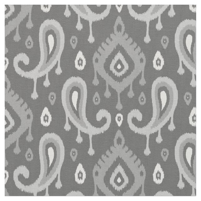 Tela Gray Ikat Paisley (De cerca)