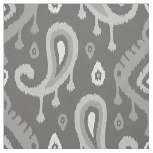Tela Gray Ikat Paisley Gran Escala