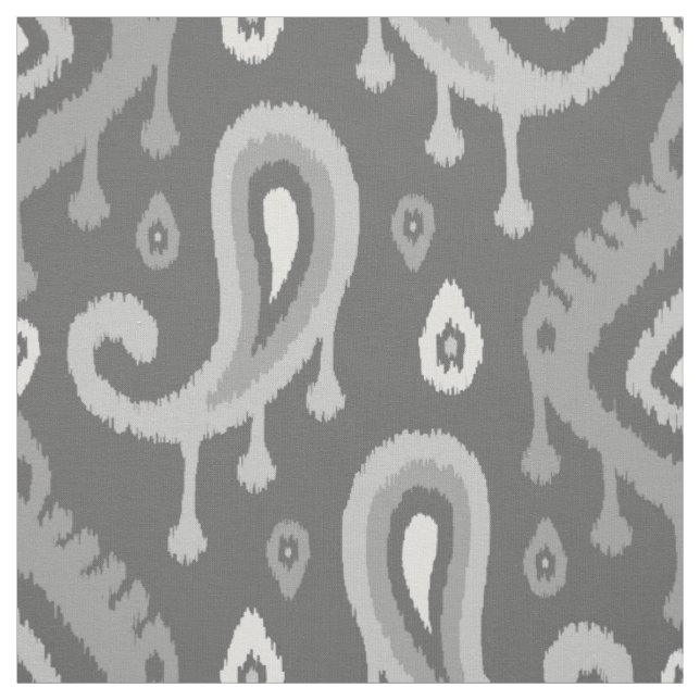 Tela Gray Ikat Paisley Gran Escala (Retal)