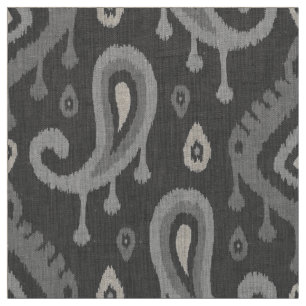 Tela Gray Ikat Paisley Gran Escala