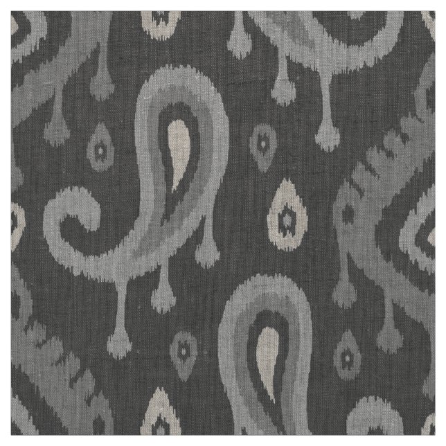 Tela Gray Ikat Paisley Gran Escala (Retal)