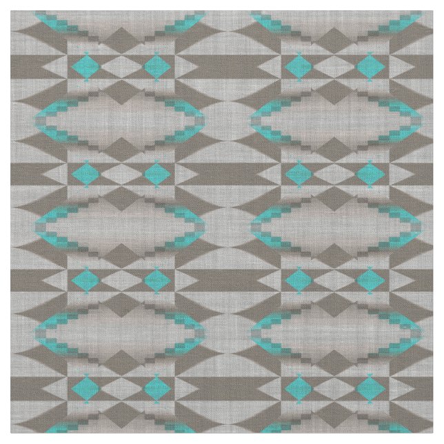 Tela Gray Taupe Aqua Turquoise Arte Tribal Azul Verde a (De cerca)
