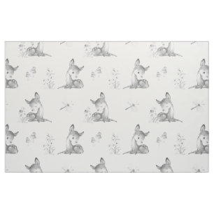 Tela Gray Watercolor Woodland Baby Deer Fawn Chica