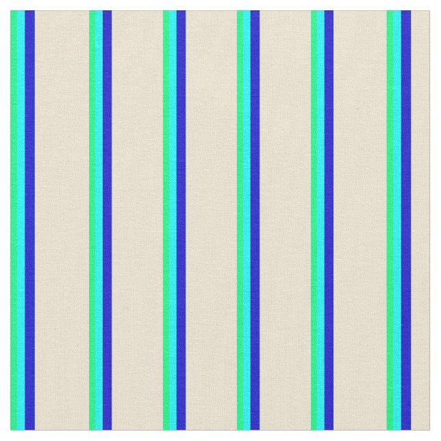 Tela Green, Aqua, Blue and Beige Stripes (De cerca)