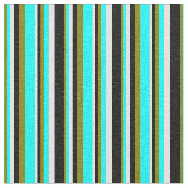 Tela Green, Aqua, Light Cyan y Black Stripes (De cerca)