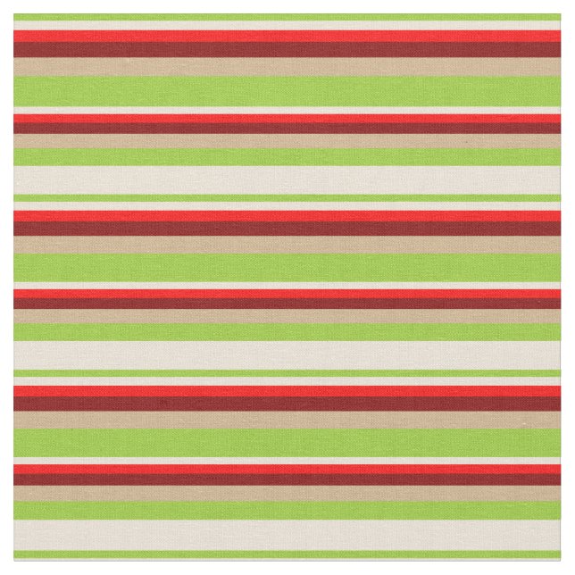 Tela Green, Bisque, Red, Maroon & Tan Stripes (De cerca)