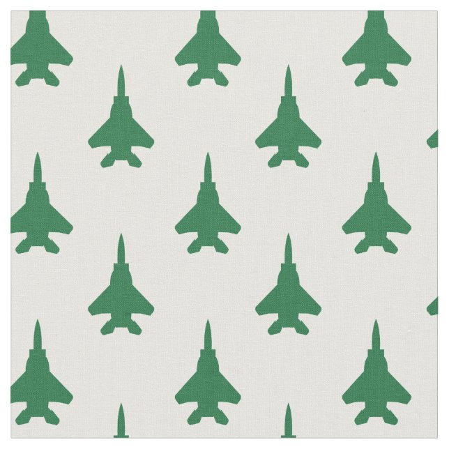 Tela Green on White Strike Eagle Fighter Jet Pattern (De cerca)