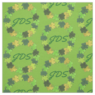 Tela Green Shamrock Clover Wreath Monograma Irlandés
