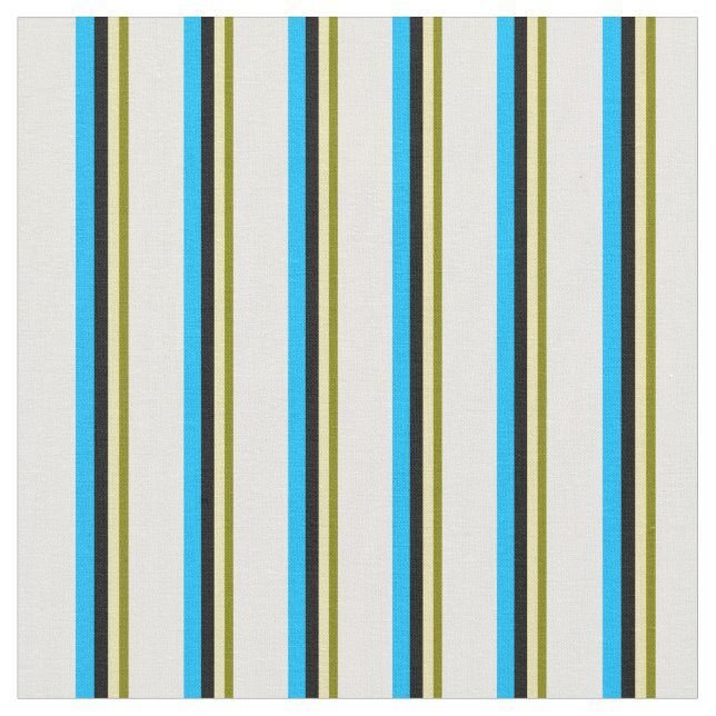 Tela Green, Tan, Black, Deep Sky Blue y White Lines (De cerca)