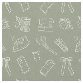 Tela Grey Green Sewing Themed Pattern