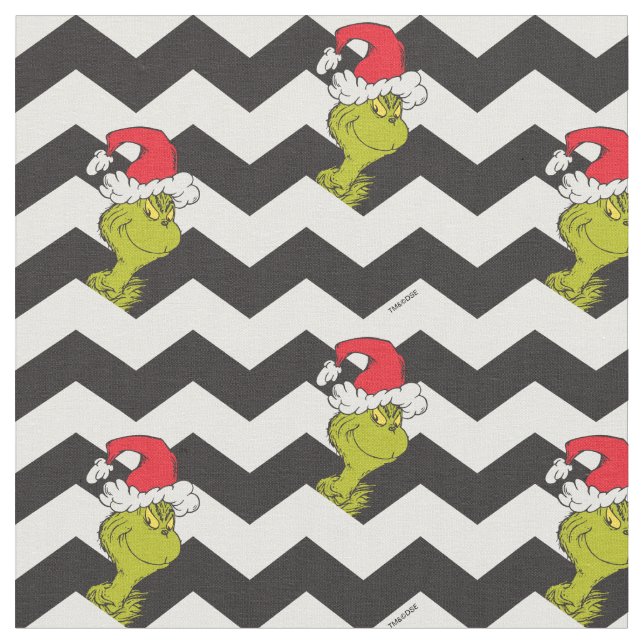 Tela Grinch | Patrón de Chevron de Vacaciones en Blanco (De cerca)