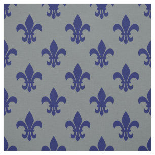 Tela Gris Carbón, Azul Fleur De Lis Patrón Sz6