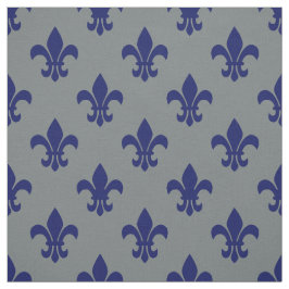 Tela Gris carbonífero, Azul marino Fleur De Lis Pattern
