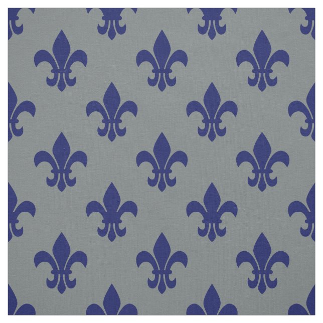 Tela Gris carbonífero, Azul marino Fleur De Lis Pattern (Retal)