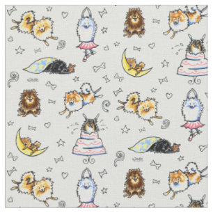 Tela Gris fresco juguetón de Pomeranians