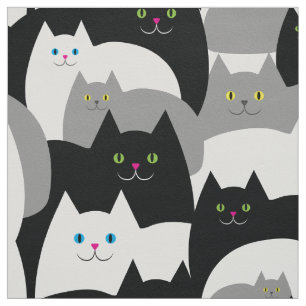 Tela Gris negro y gatos blancos sonrientes