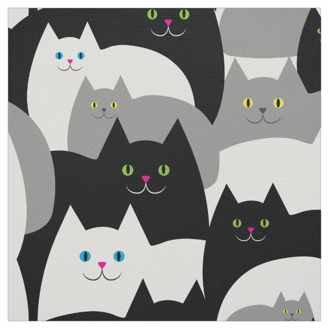 Tela Gris negro y gatos blancos sonrientes (Retal)