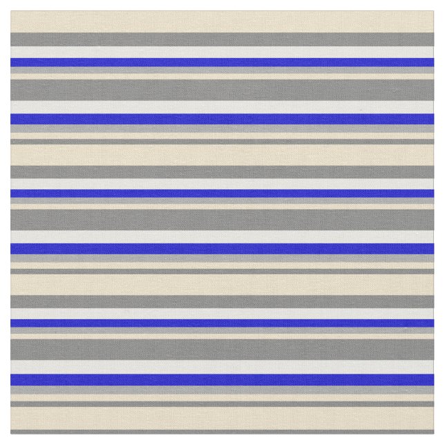 Tela Gris, Tan, Gris oscuro, Patrón azul y blanco (De cerca)