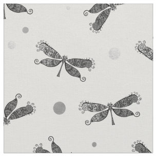 Tela Gris y libélula blanca plateados de moda