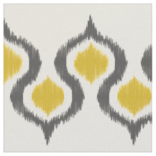 Tela Gris y modelo tribal de Ikat de la mostaza