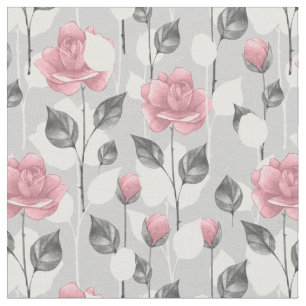 Tela Gris y rosa. Estampado de flores